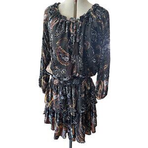Chelsea & Violet Black Floral Paisley Velvet Dress Size M Boho Goth Tiered Hem